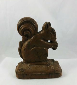 Antique Heavy Cast Iron Brown Figural Squirrel Eating Nut Doorstop Bookend
