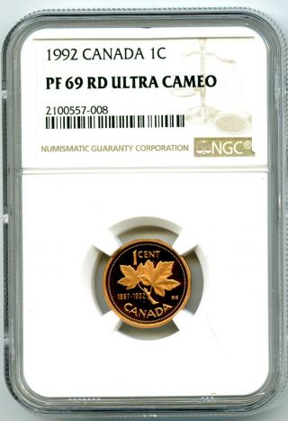 1992 Canada Cent Ngc Pf69 Rd Proof Penny Extremely Rare Pop Only 8