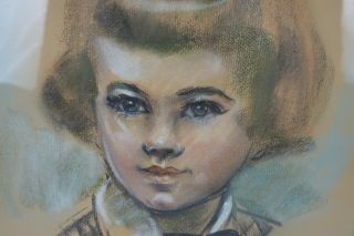 Vintage Mid Century 1950 ' s Pastel Portrait Painting of Little Girl Child Signed 3