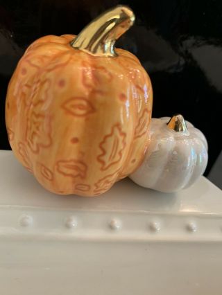 Nora Fleming Mini Pumpkin With Imprint Leaves - Rare,  Htf