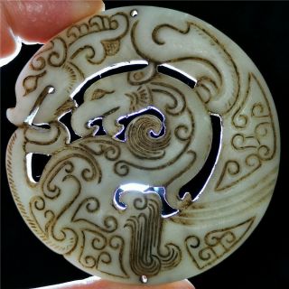Chinese White Jade Jadeite Hand - Carved Pendant Necklace Statue Dragon Phoenix