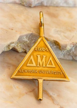 Rare 1924 York University Delta Mu Fraternity 14k Gold Key Charm Fob Pendant