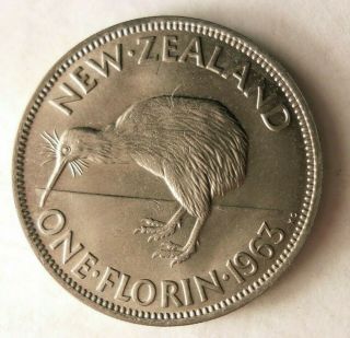 1963 Zealand Florin - Au - Rare Date Great Coin - - Bin Ooo