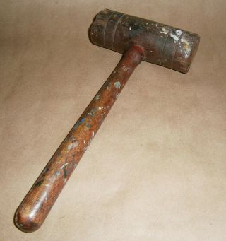 Vintage Wood Mallet Wooden Hammer Farmhouse Decor Rustic Paint Splatter Antique