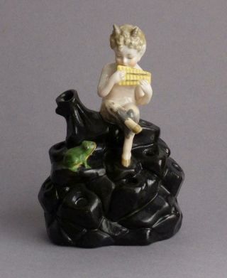 Rare Vintage Victorian Flower Frog Vase With Pan/satyr & Toad Figures Faun Devil