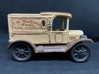 Antique Vintage Cast Iron Toy I.  M.  Macdonald Fresh Farm Produce Delivery Truck