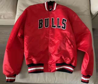 Rare Vintage Chicago Bulls Satin Jacket By Starter Size Xl Red 90s