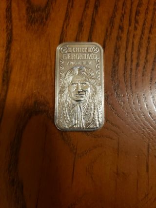 Chief Geronimo Apache Tribe Indian 1975 Vintage 999 Silver Bar Coin Rare