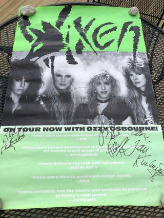 Vixen/ozzy Osbourne - Hand Signed Vintage Group Poster - Authentic Rare