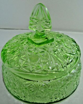 Vintage Green Glass Candy Bowl With Lid