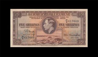 1937 British Colony Bermuda 5 Shillings Kgvi 5/ - Rare ( (aunc))