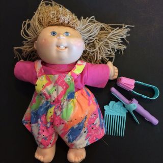 Cabbage Patch Doll 1990 Crimped Blonde Hair Clothes With Accessories