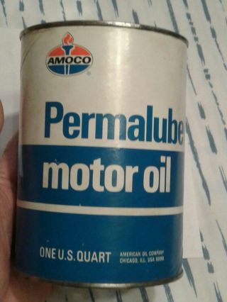 Amoco Early Permalube Motor Oil One U.  S.  Quart Metal Can Rare