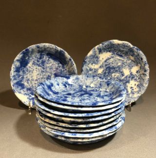 Rare Set Of Ten 19th Century Blue Spongeware Bowls