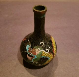 Antique Chinese Cloisonne Enamel Imperial Yellow 5 Claw Dragon In Clouds Vase