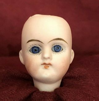 Wonderful Tiny Antique German Bisque Doll Head W/ Glass Eyes