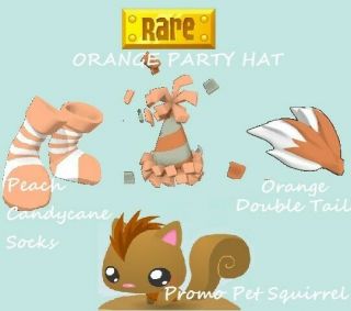 Animal Jam (classic/pc) Rares - Orange Party Hat,  Promo Pet Squirrel Item Set