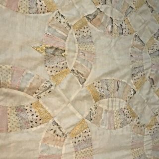 Antique Vintage Quilt Hand Stitched Pastel Pink Yellow Patchwork King 102x105 2