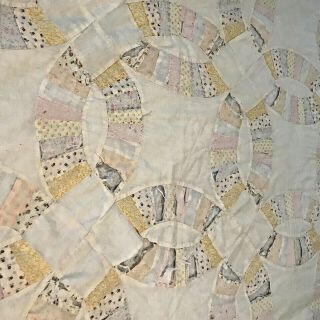 Antique Vintage Quilt Hand Stitched Pastel Pink Yellow Patchwork King 102x105 3