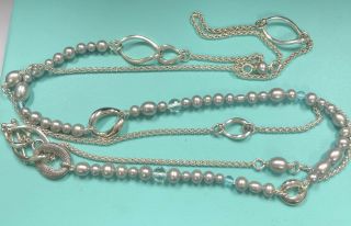 Michael Dawkins Rare Sterling Silver And Pearl Rope Necklace With Toggle 60 Inch