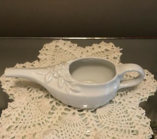 Antique White Porcelain Old Invalid Feeder Cup With Floral Design