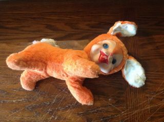 Vintage Rubber Face Rabbit Plush Orange Stuffed Animal