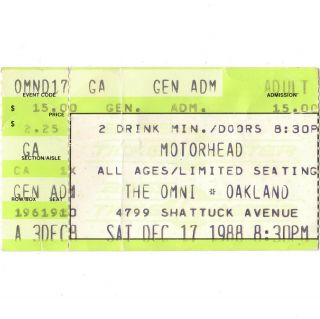 Motorhead & Death Angel & Holy Terror Concert Ticket Stub 12/17/88 Oakland Rare