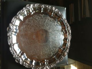 Vintage Poole Silver Plated Footed 14 " Serving Tray Old English Pattern 5931