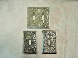 3 Vintage Metal Filigree With Silver Backing Toggle Light Switch Plates Covers