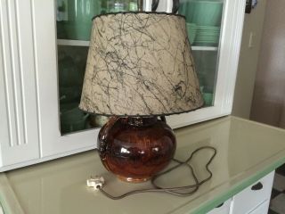 Vintage Rare Nelson Mccoy Pottery Brown Drip Double Handle Table Lamp With Shade