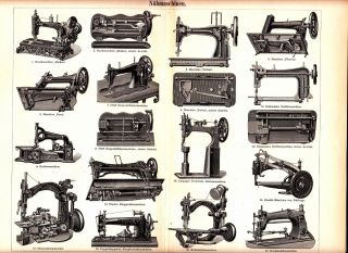 Ca 1890 Old Sewing Machines Nova Veritas Meissen Antique Engraving Print