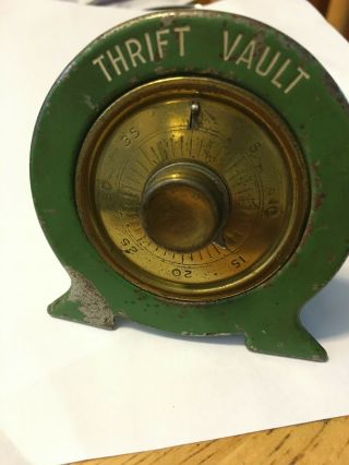 Vintage Antique Green Metal Thrift Vault Coin Bank