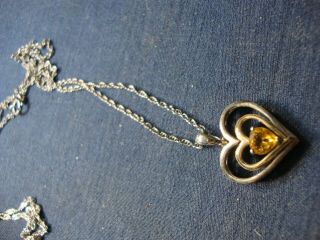 Rare Av Gem Stone 10k Gold And Sterling Silver Heart Necklace