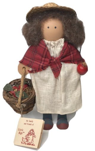 1985 Dora Valentine Lizzie High Folk Art Doll Apple Basket Hand Crafted In Usa