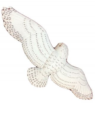 Rare Resin Hand Carved White Snow Owl In Flight Figurine Statue Wall Hanging