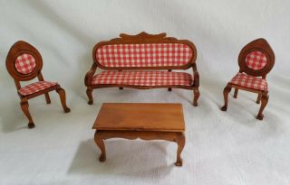 Dollhouse Miniature 1:12 Vintage Couch Chairs Red Living Room Set