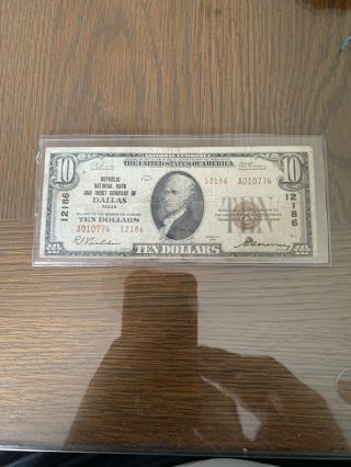 1929 10 Dollar Dallas Texas National Bank Note Rare