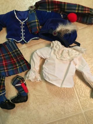 Vintage Scottish Plaid Outfit - For Victorian Dolls 18 " Hat,  Coat,  Boots,  Scarf,