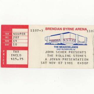 The Rolling Stones Concert Ticket Stub E Rutherford Nj 11/7/81 Tattoo You Rare