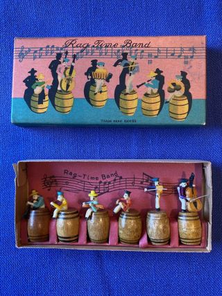 Antique Occupied Japan Rag Time Band Celluloid Wood Dolls Toy