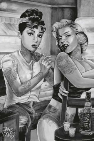 Marilyn Monroe Audrey Hepburn Poster Tattoo Scene Rare 24x36