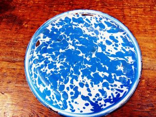 Antique Enamelware Granite Ware Graniteware Blue & White Swirl Pie Pan Plate