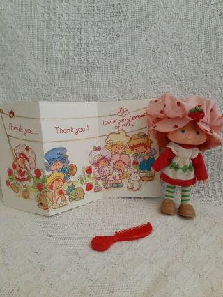 Vintage Strawberry Shortcake Doll 6 In Hat Dress Tights Shoes Comb Card