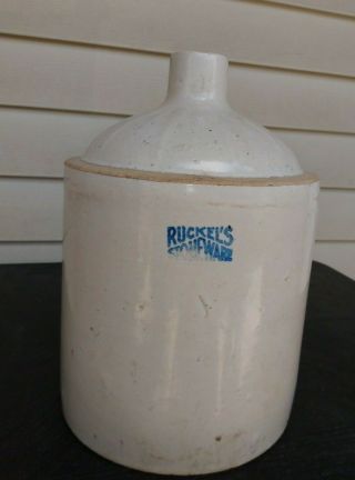 One Gallon Ruckels Stoneware Jug With Sawtooth Above Shoulder.
