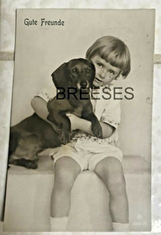 Antique Real Photo Postcard Girl With Dachshund 1919 Stamp & Message