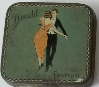Rare German Gramophone Phonograph Needle Tin Herold Foxtrott Dancing Couple