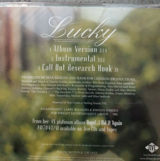 Britney Spears Spears Promotional Only Ultra Rare Lucky Cd Single Instrumental