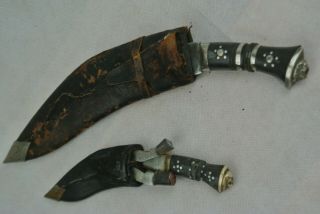 2X Vintage Rare Handmade GURKHA Iron Blade Horn Hilt Knife Dagger Khukri 2
