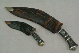2X Vintage Rare Handmade GURKHA Iron Blade Horn Hilt Knife Dagger Khukri 3