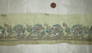 Vintage Antique Border Sari Trim Lace Rare Old Sequins Silver Zari 2 Feet N2